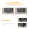 The image shows different connection methods for a radiator, with text explaining the thread size and a note about mounting direction. Anteprima dell’immagine prodotto