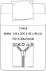 Diagram showing a bed with a pillow and duvet, along with care instructions and product details for a 2-piece bedding set. Anteprima dell’immagine prodotto