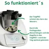 A cutaway view of a kitchen appliance, showing an accessory inside and text explaining its function. Produktbild-Vorschau