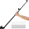 A hand is holding a black metal handrail, which is mounted on a white background. Below the handrail are rows of screws and wall anchors. Anteprima dell’immagine prodotto