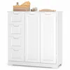 A white bathroom cabinet with drawers and doors, displayed against a white background. Produktbild-Vorschau