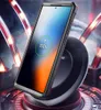 A smartphone in a protective case is shown on a wireless charging pad, with a futuristic, glowing background. Produktbild-Vorschau