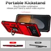A red phone case with a ring holder is shown, with a comparison of 'OUR' and 'OTHER' cases below. Produktbild-Vorschau