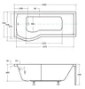 Technical drawing with dimensions of a bathtub. Voir les images du produit