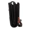 A side view of an open dark brown wallet with a strap. Produktbild-Vorschau
