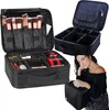 A collage of images showing a black makeup organizer case, its interior compartments, and a woman holding a smaller version of the case. Náhľad obrázku produktu
