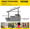 A diagram showing a black handrail installed on stairs, with dimensions and specifications. Below are four lifestyle images showing the handrail in different settings: home, garden, hotel, and porch. Anteprima dell’immagine prodotto