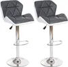 Two modern bar stools with gray upholstered seats and white accents, set against a white background. Náhled obrázku produktu