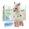 A sewing kit for making an alpaca plush toy, with the finished toy prominently displayed next to its packaging. Produktbild-Vorschau