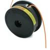 A close-up, angled shot of a black trimmer head with orange string, set against a white background. Produktbild-Vorschau