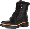 A black leather boot with fur lining. Voir les images du produit