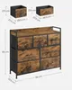 A diagram showing the dimensions of a chest of drawers and two separate drawers, with a rustic brown and black finish. Náhled obrázku produktu