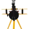 A close-up, front-facing view of a manual hydraulic pipe bender, mounted on a yellow tripod. Podgląd zdjęcia produktu