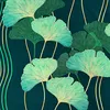 Baumwolle 100% Ginkgo-Blätter grün auf dunkelgrünem Produktbild-Vorschau 1