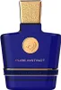 A product shot of a blue perfume bottle with gold accents. Voir les images du produit