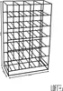 A black metal wine rack shown from a slight angle with dimensions indicated. Produktbild-Vorschau