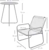 A diagram showing the dimensions of a bistro set, including a table and two chairs. Náhled obrázku produktu