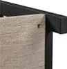 A close-up view of the corner of a wooden panel attached to a black metal frame. Produktbild-Vorschau