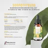 A bottle of Sonnenfreund Vitamin D3 + K2 drops is shown next to large green leaves, with product information and branding visible. Produktbild-Vorschau