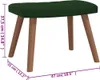 A dark green upholstered stool with wooden legs, shown with dimensions indicated by measurement lines and text. Produktbild-Vorschau