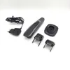 A set of Philips S5000 beard trimmer accessories, including the trimmer itself, a charging stand, a power adapter, and two comb attachments, laid out on a white background. Produktbild-Vorschau