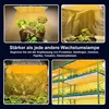 Collage of images showing LED grow lights used for plants in different settings, with German text overlay. Produktbild-Vorschau
