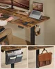 A person is using a standing desk, with accessories shown in separate panels. Náhled obrázku produktu