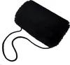 A black faux fur hand warmer with a strap on a white background. Produktbild-Vorschau