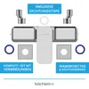 A flat lay of a shower faucet set and its accessories against a white background. Produktbild-Vorschau