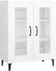 A white sideboard with glass doors and black handles, shown from the front. Náhľad obrázku produktu
