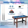 A collage of images showing a billiard table and its accessories, with a child in the background. Produktbild-Vorschau