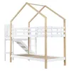 A bunk bed with a house-shaped frame, a slide, and a ladder, shown against a white background. Náhled obrázku produktu