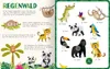 A spread from a children's book showing various rainforest animals and their names in German. Produktbild-Vorschau