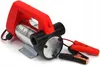 A 12V oil pump with a red handle and black housing, connected to red and black jumper cables with alligator clips. Náhled obrázku produktu