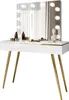 A white vanity table with gold legs and a mirror with lights. Náhled obrázku produktu