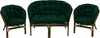 A set of rattan furniture with green cushions, including two chairs and a loveseat, displayed against a white background. Anteprima dell’immagine prodotto