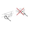 Two diagrams illustrating the correct and incorrect way to attach a safety cable to a trailer hitch. Produktbild-Vorschau