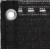 A close-up view of a black balcony privacy screen, showing its woven texture and a metal grommet for attachment. Produktbild-Vorschau
