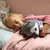 A young child sleeping soundly in bed, hugging a plush toy dog. Voir les images du produit
