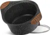 A speckled black pot with wooden handles and a glass lid. Produktbild-Vorschau
