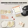 A collage of images showing a KitchenAid stand mixer attachment for making pasta, along with ingredients like flour, eggs, and pasta dough. Text overlays describe the product's features. Produktbild-Vorschau