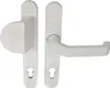 A white door handle set with a lever handle and a separate escutcheon plate with a keyhole. Produktbild-Vorschau