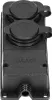A black electrical outlet strip with two covered sockets and a cable entry point at the bottom. Anteprima dell’immagine prodotto