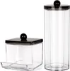 Two clear plastic containers with black lids and black knobs on top, against a white background. Anteprima dell’immagine prodotto