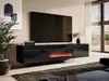 A modern living room with a black TV lowboard featuring an electric fireplace, a large television, and decorative elements. Náhľad obrázku produktu