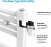A close-up diagram illustrating the layered construction of a white radiator, highlighting its materials and protective coatings. Voir les images du produit