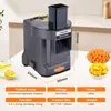 A commercial vegetable chopper with product specifications and diced vegetables in bowls. Náhled obrázku produktu