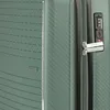 A close-up view of a green suitcase with a TSA lock and zipper. Podgląd zdjęcia produktu