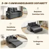 A collage showing a convertible sofa bed in three different configurations: as a sofa, as a chaise lounge, and as an extended bed. Voir les images du produit