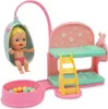 A toy set with a baby doll in a swing, a bunk bed, and a ball pit. Podgląd zdjęcia produktu